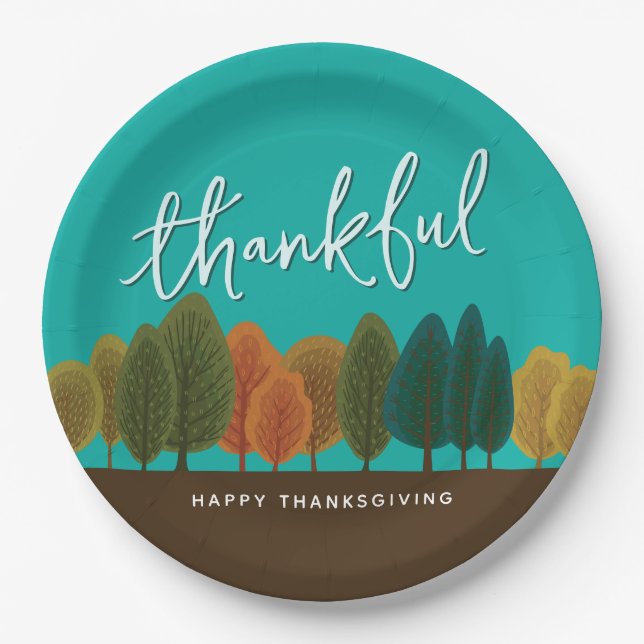 Script Thankful Thanksgiving Dinner Personalised Paper Plate (Front)