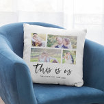 Script This is Us Family Name Photo Collage Cushion<br><div class="desc">Pillow featuring the words "this is us" in a stylish script with 4 photos photos arranged side by side on the front and back side making it 8 photos in total that you can replace with you own photos against a white background. You can also add your family name and...</div>