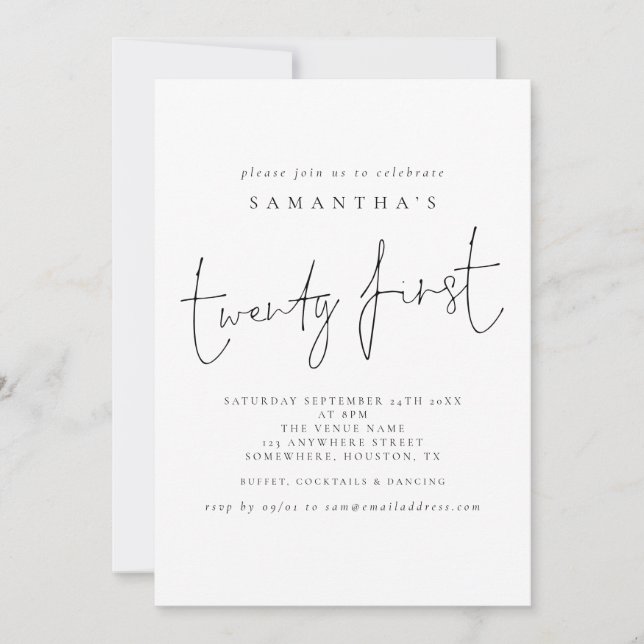 Script Twenty First Birthday Party Invitation (Front)