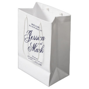 Script Typography Blue Wedding Welcome Medium Gift Bag