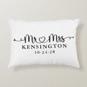 Script Typography Custom Mr Mrs Wedding Photo Decorative Cushion