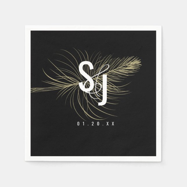 Script Typography Faux Gold Feather Bohemian Napkin