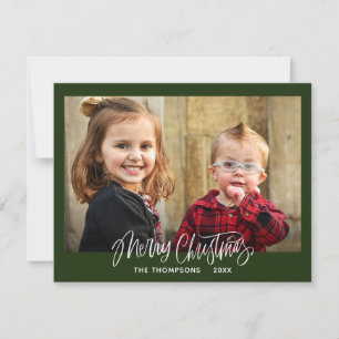 Script Typography Green Photo Merry Christmas Holiday Card