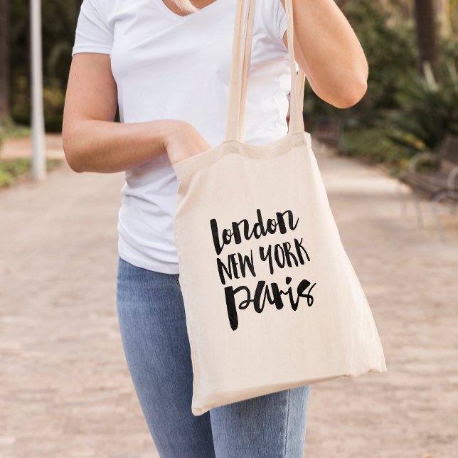 Script Typography - London, New York, Paris Tote Bag (Creator Uploaded)