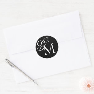 Script & Typography Monogram Black White Wedding Classic Round Sticker