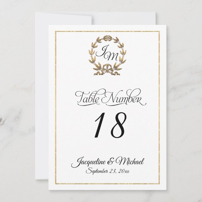 Script Typography Monogram Gold Table Numbers (Front)