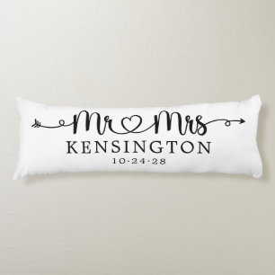Script Typography Personalised Mr Mrs Wedding Body Cushion