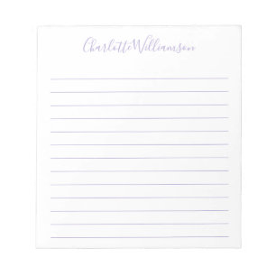 Script Typography Personalised Name Lilac Lined Notepad
