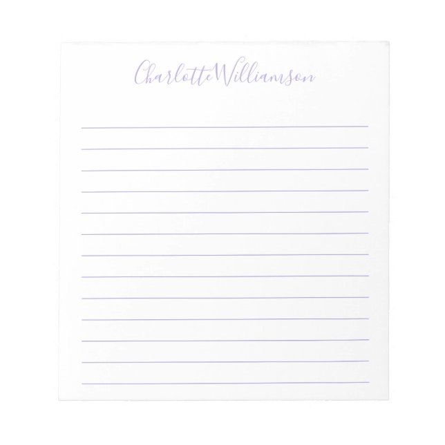 Script Typography Personalised Name Lilac Lined  Notepad (Front)