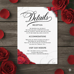 Script Typography Red Roses Details Enclosure Card