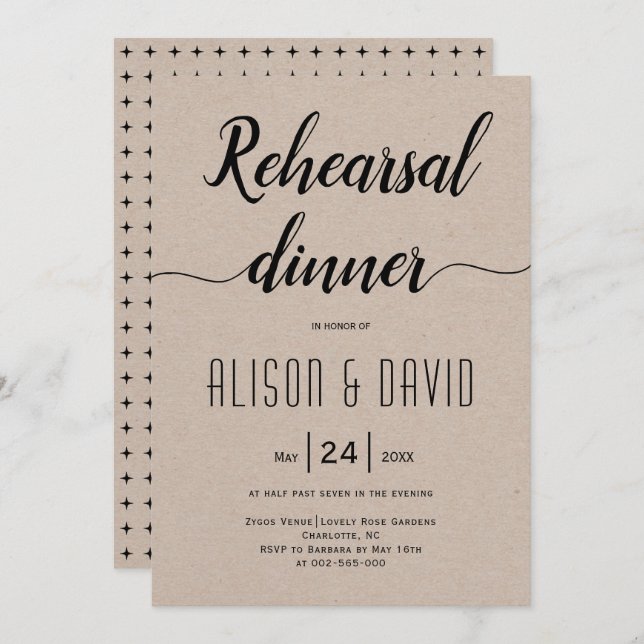 Script typography rustic wedding rehearsal dinner invitation (Front/Back)