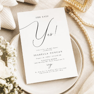 Script Typography She Said Yes Bridal Shower Invitation