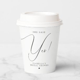 Script Typography She Said Yes Bridal Shower Paper Cups