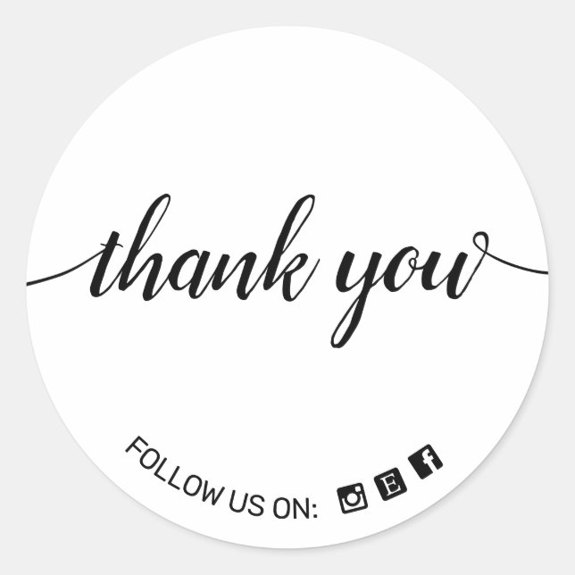 Script Typography Social Media Icons Thank You Classic Round Sticker (Front)