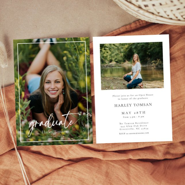 Script Vertical Photo Graduation Invitation (Script Vertical Photo Graduation Invitation)