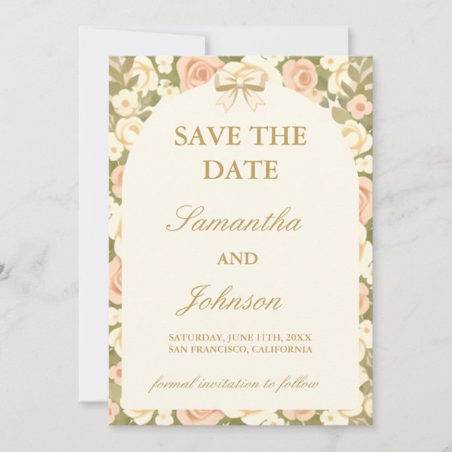 Script Vintage Ivory Wedding Save the Date Card (Front)