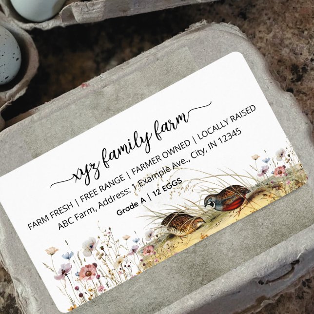 Script Watercolor Farm Quail Egg Carton Label (Creator Uploaded)