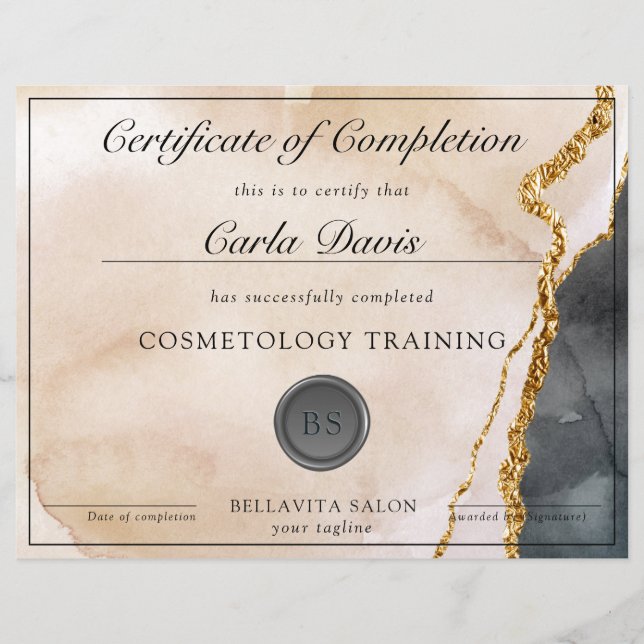 Script Watercolor Pink Black Gold Marble Award (Front)