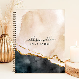 Script Watercolor Pink Black Gold Marble Business Notebook