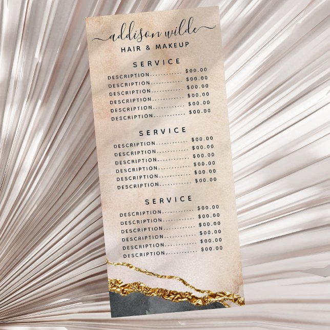 Script Watercolor Pink Black Gold Marble Price Rack Card (Creator Uploaded)