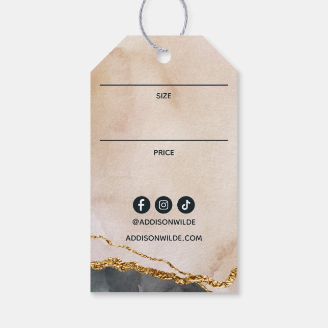 Script Watercolor Pink Black Gold Price Hang Tag (Back)