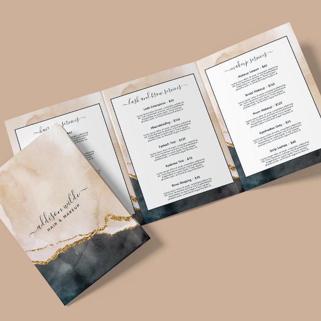 Script Watercolor Pink Black Gold Salon Brochure (Creator Uploaded)