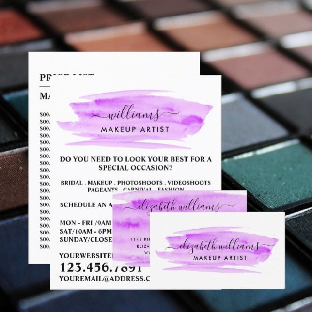 Script Watercolor Purple Brushstroke Makeup Artist Flyer (Creator Uploaded)