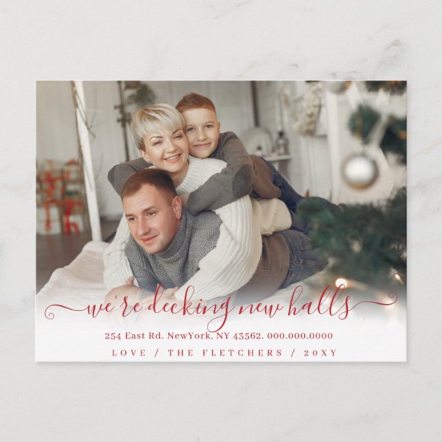 Script We are Decking New Halls Holidays Moving  Postcard (Front)