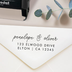   Script Wedding Address   Modern Minimal Couple Self-inking Stamp