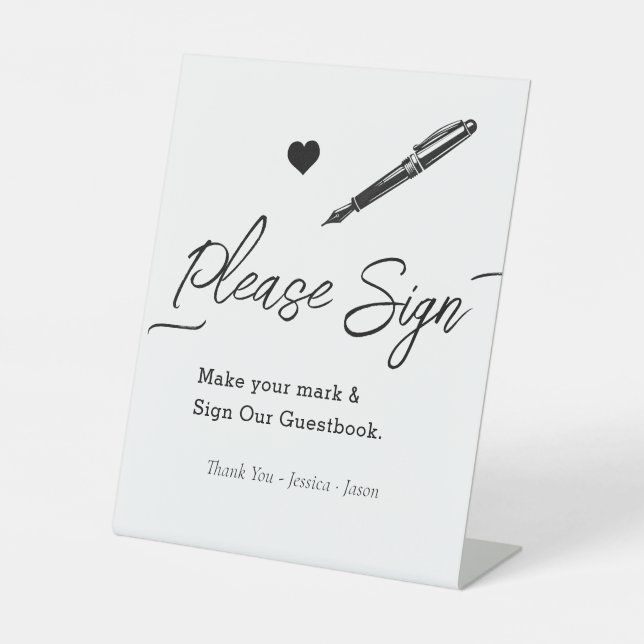 Script Wedding Guestbook Simple Event Pedestal Sign (Front)