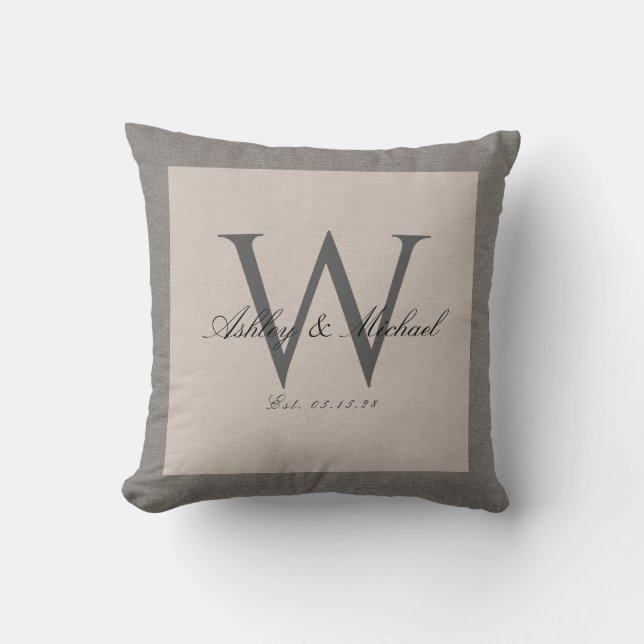 SCRIPT WEDDING MONOGRAM | Linen Photo Keepsake Cushion (Front)