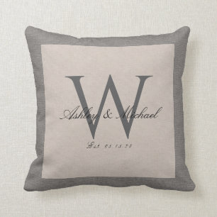 SCRIPT WEDDING MONOGRAM   Linen Photo Keepsake Cushion