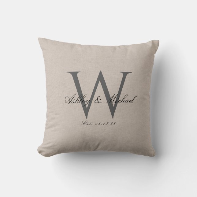 SCRIPT WEDDING MONOGRAM | Linen Photo Keepsake Cushion (Front)