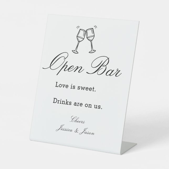 Script Wedding Open Bar Simple Event Pedest Pedestal Sign (Front)