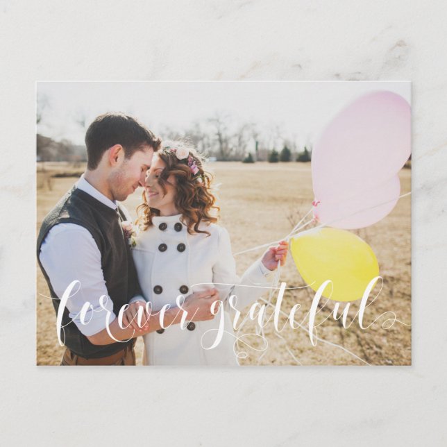 Script Wedding Photo Thank You Postcard (Front)