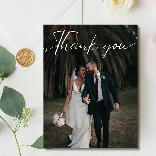 Script Wedding Photo Thank You Postcard (Script Wedding Photo Thank You Postcard)