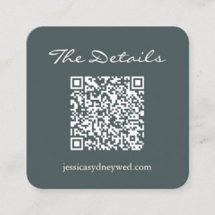 Script Wedding RSVP Details QR Code Dark Teal Enclosure Card