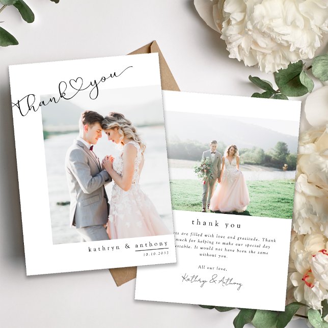 Script Wedding Thank You Card with Photos (Creator Uploaded)