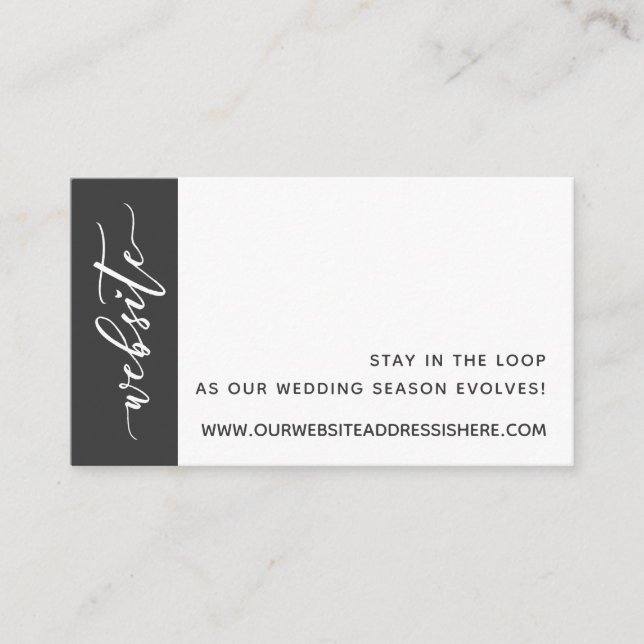 Script Wedding Website Details, Dark Grey & White Enclosure Card (Front)