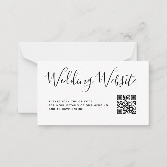 Script Wedding Website Details QR Code Enclosure Card (Front)