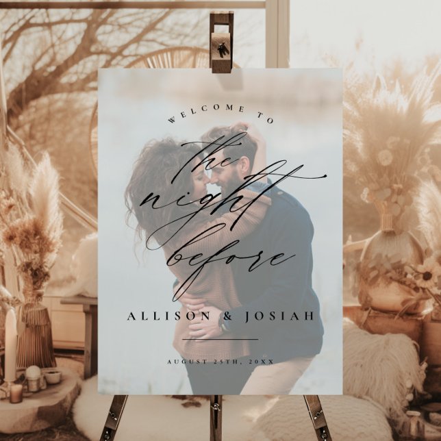 Script Welcome Night Before Rehearsal Dinner Poster (Simple photo rehearsal dinner wedding welcome poster. Available as a printed poster or a download.)