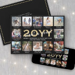 Script What a Year! 12 Photo Collage Black & Gold Holiday Card<br><div class="desc">What a year to remember! Send stylish joyful greetings and share 12 favorite pictures with a 5x7 photo collage holiday card. Create your own unique year in review card for family and friends to enjoy. All pictures and wording on this template are simple to personalize. The colors and font styles...</div>