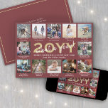 Script What a Year! 12 Photo Collage Burgundy Gold Holiday Card<br><div class="desc">What a year to remember! Send stylish joyful greetings and share 12 of your favourite pictures with a custom 5x7 photo collage holiday card. (IMAGE PLACEMENT TIP: An easy way to centre a photo exactly how you want is to crop it before uploading to the Zazzle website.) Text on this...</div>