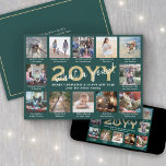 Script What a Year! 12 Photo Collage Green & Gold Holiday Card<br><div class="desc">What a year to remember! Send stylish joyful greetings and share 12 favourite pictures with a 5x7 photo collage holiday card. Create your own unique year in review card for family and friends to enjoy. All pictures and wording on this template are simple to personalise. The colours and font styles...</div>