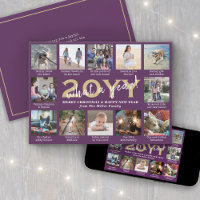Script What a Year! 12 Photo Collage Purple & Gold
