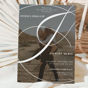 Script white 2 photo calligraphy wedding invitation