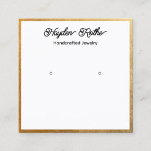 Script White and Gold Earring Jewellery Display  Square Business Card