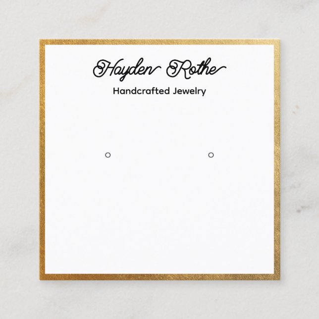 Script White and Gold Earring Jewellery Display  Square Business Card (Front)