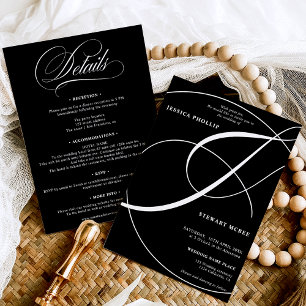 Script white black all in one calligraphy wedding invitation