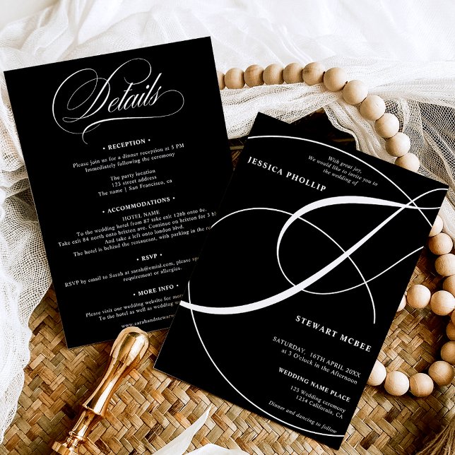 Script white black all in one calligraphy wedding invitation (Script white black all in one calligraphy wedding invitation)